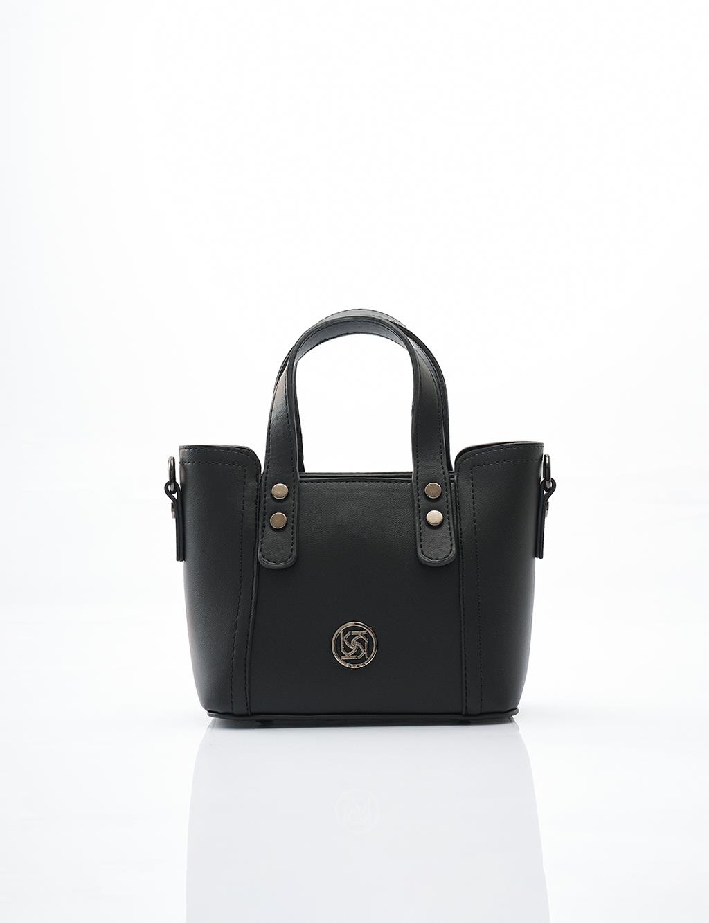 Faux Leather Tote Bag in Black