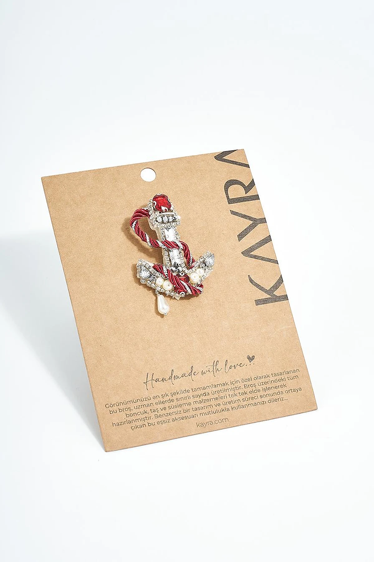 Handmade Silver Anchor Brooch with Pearl and Stone Details
