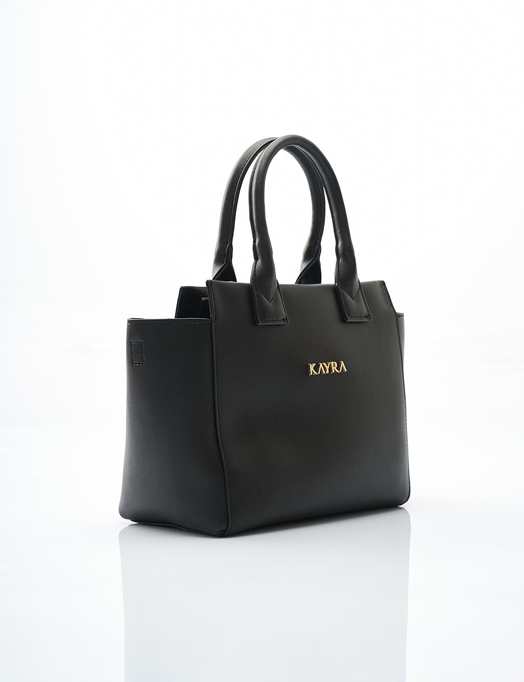 Faux Leather Blended Tote Bag Black