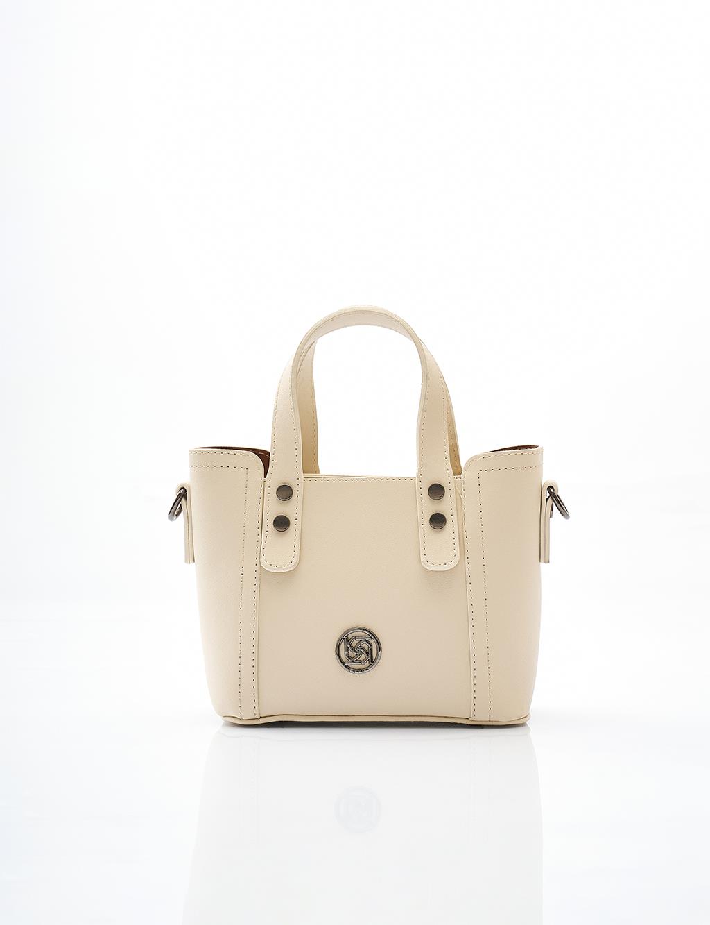 Faux Leather Tote Bag in Cream