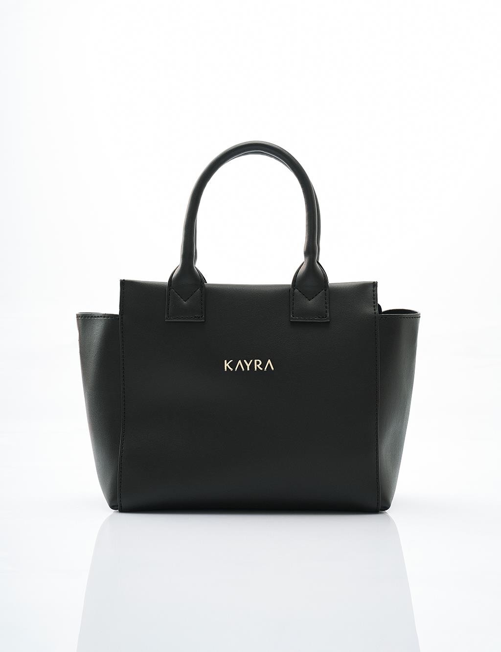 Faux Leather Blended Tote Bag Black