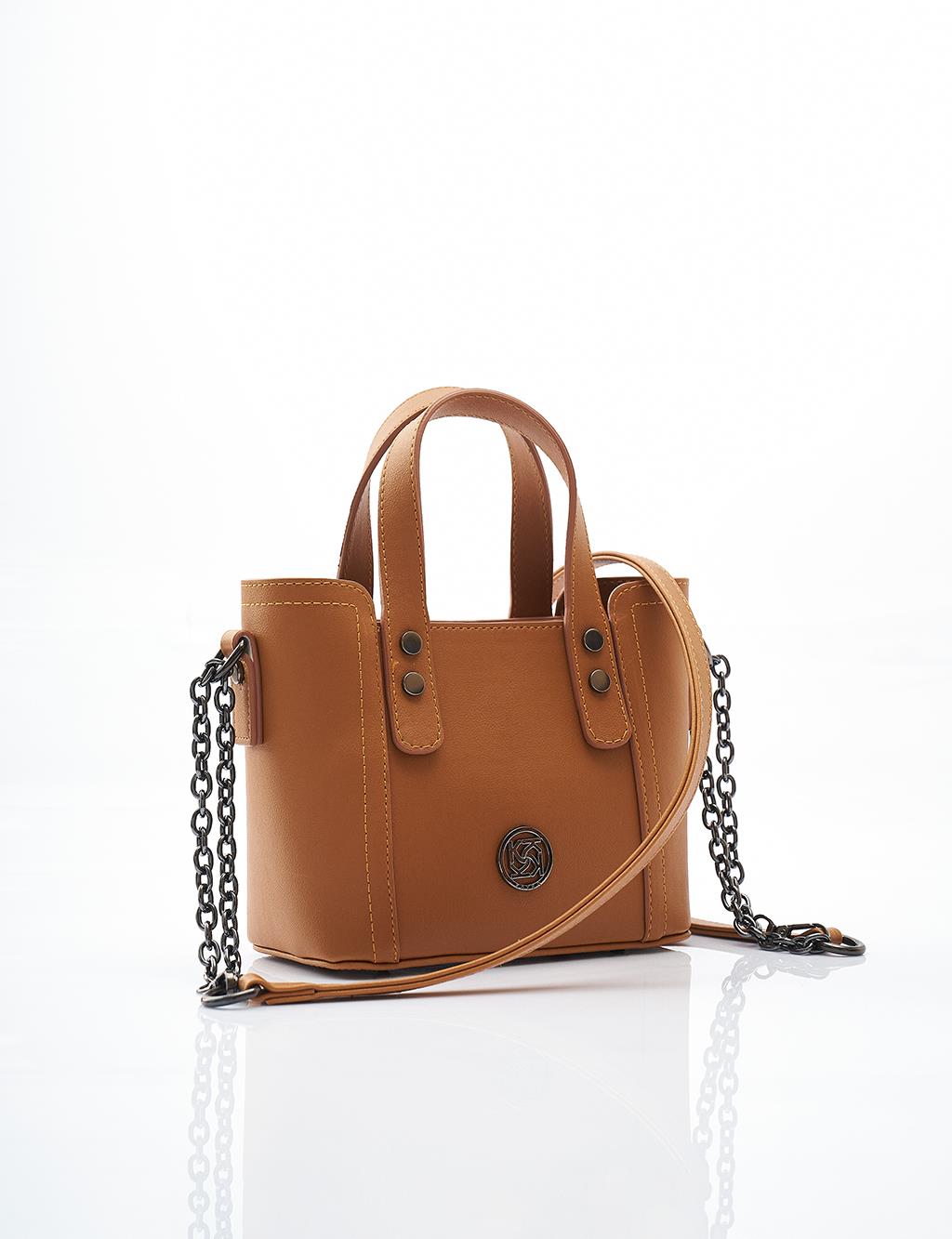 Faux Leather Tote Bag in Tan