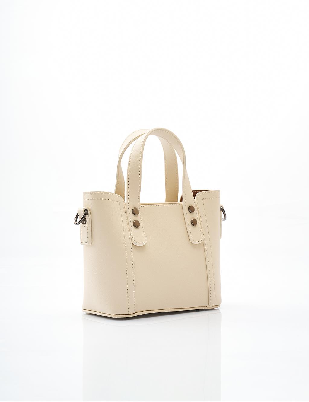 Faux Leather Tote Bag in Cream