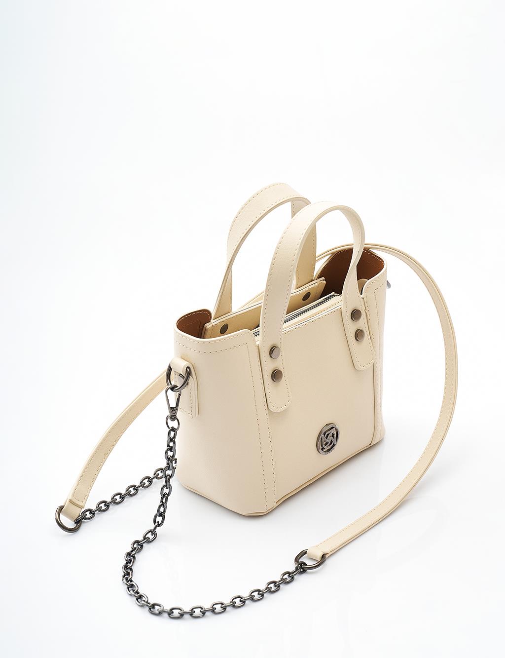 Faux Leather Tote Bag in Cream