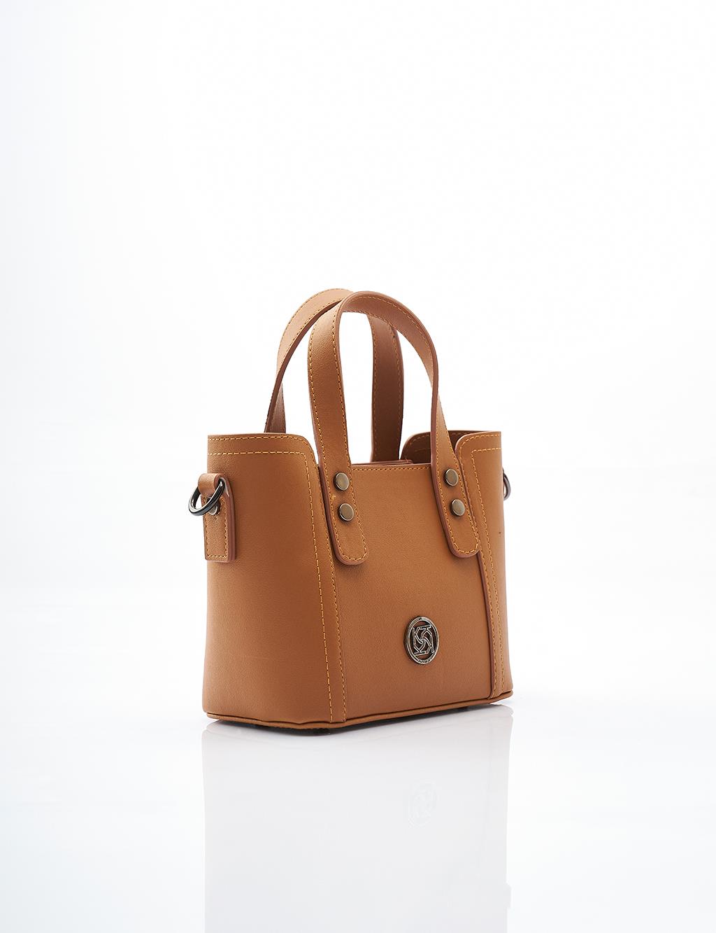 Faux Leather Tote Bag in Tan