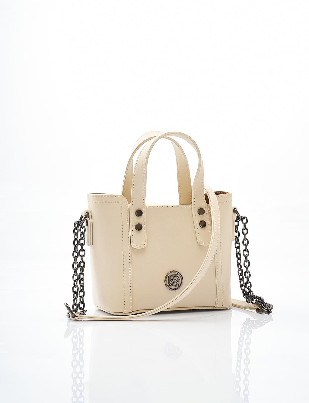 Faux Leather Tote Bag in Cream