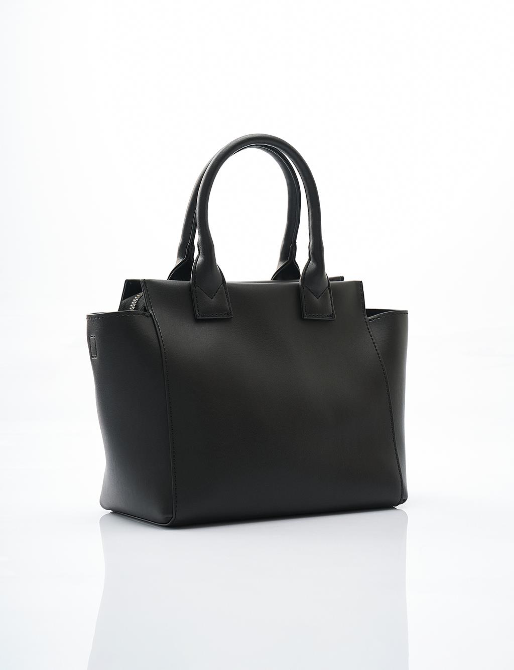 Faux Leather Blended Tote Bag Black