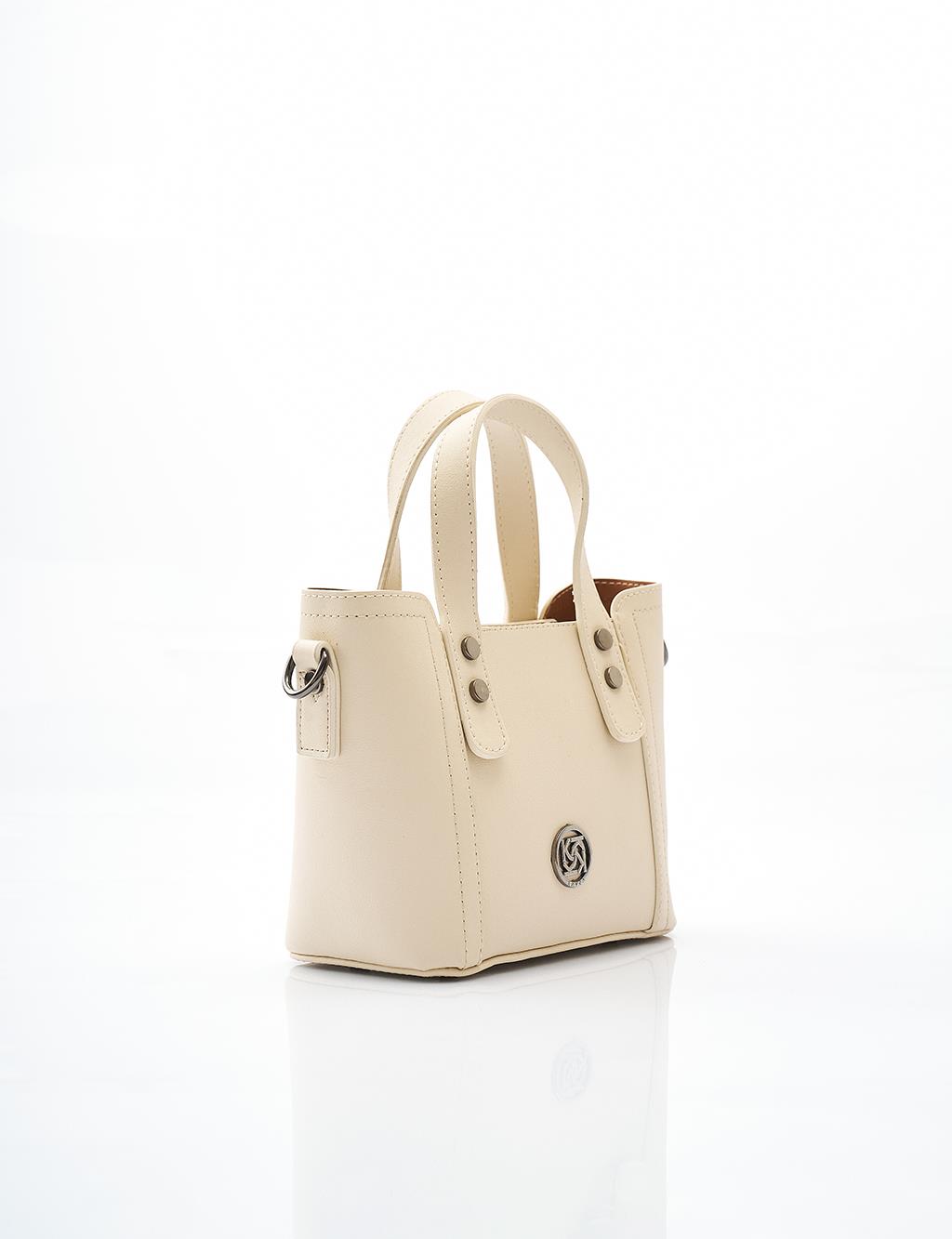 Faux Leather Tote Bag in Cream