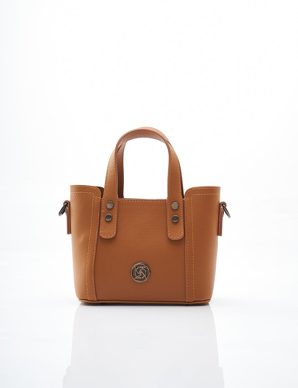 Faux Leather Tote Bag in Tan