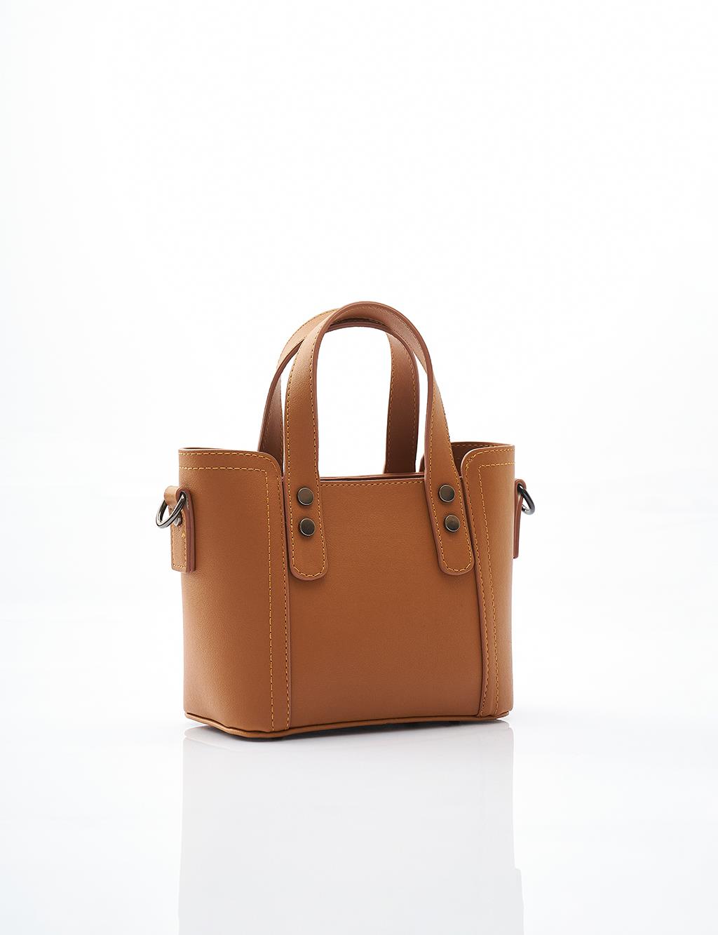 Faux Leather Tote Bag in Tan