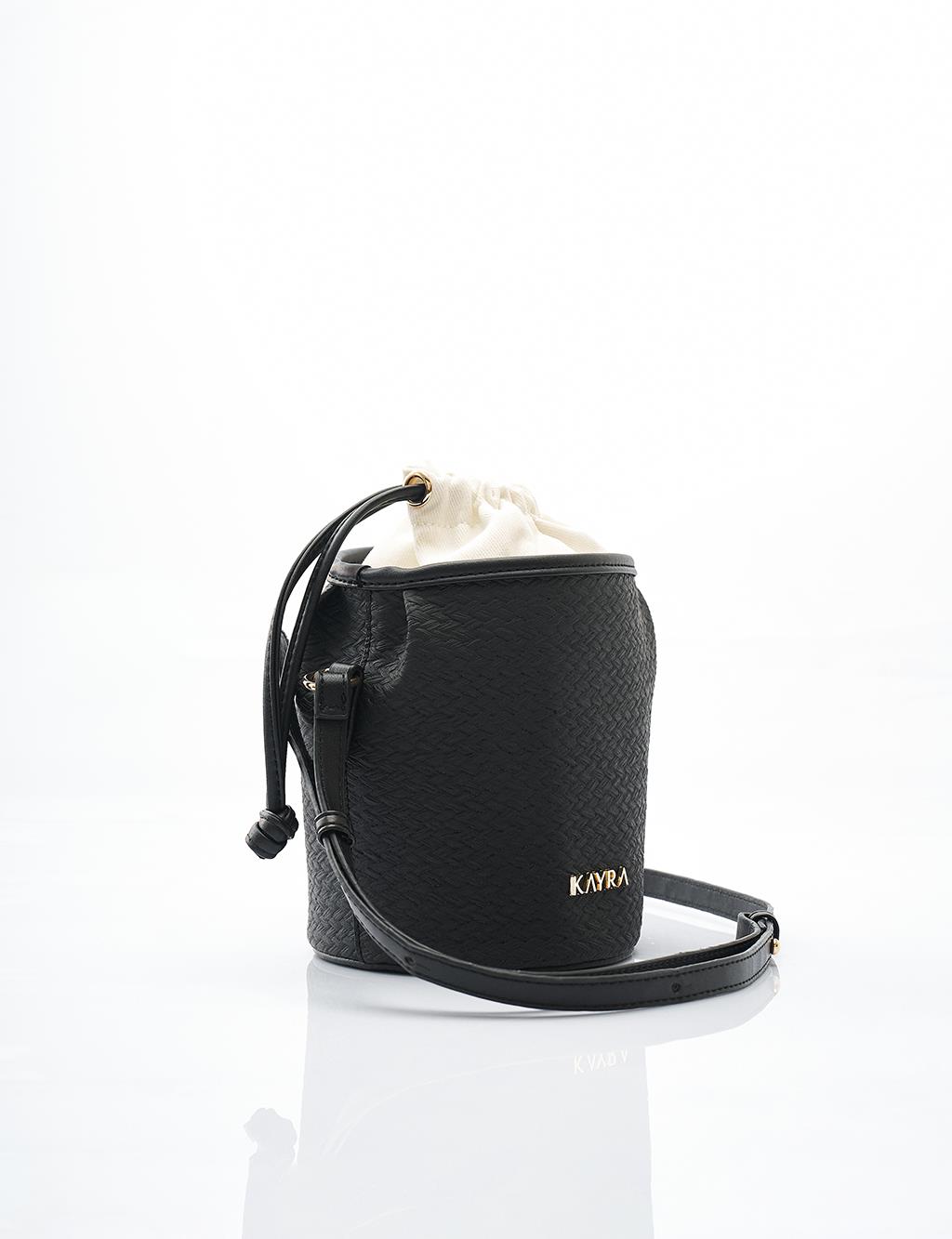  Woven Look Bucket Bag in Black