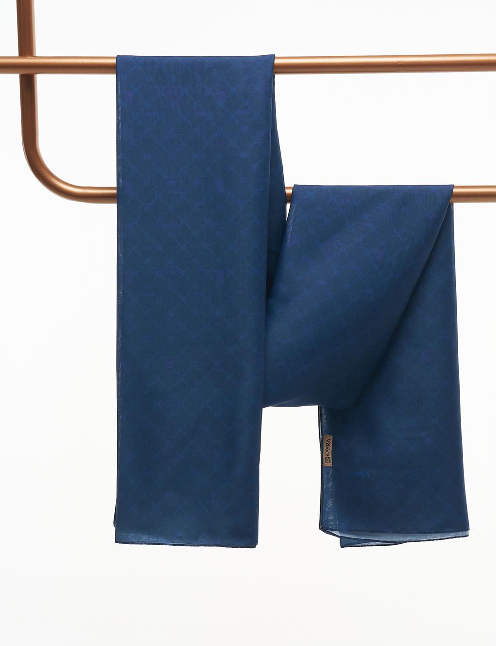 Monogram Patterned Shawl Navy Blue