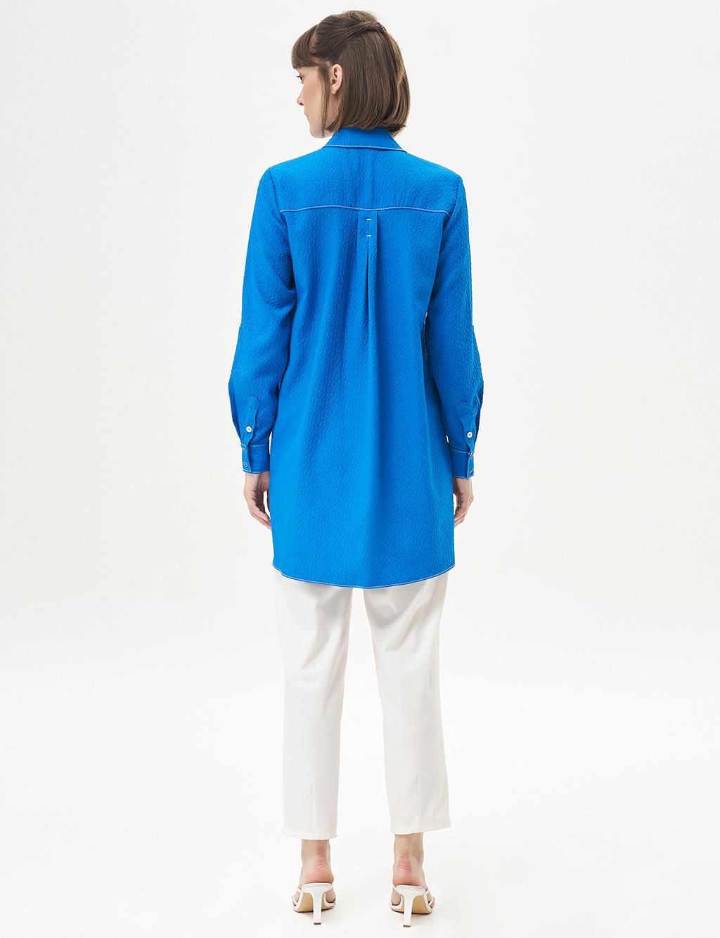 Shirt Collar Pocket Detailed Tunic Cobalt Blue