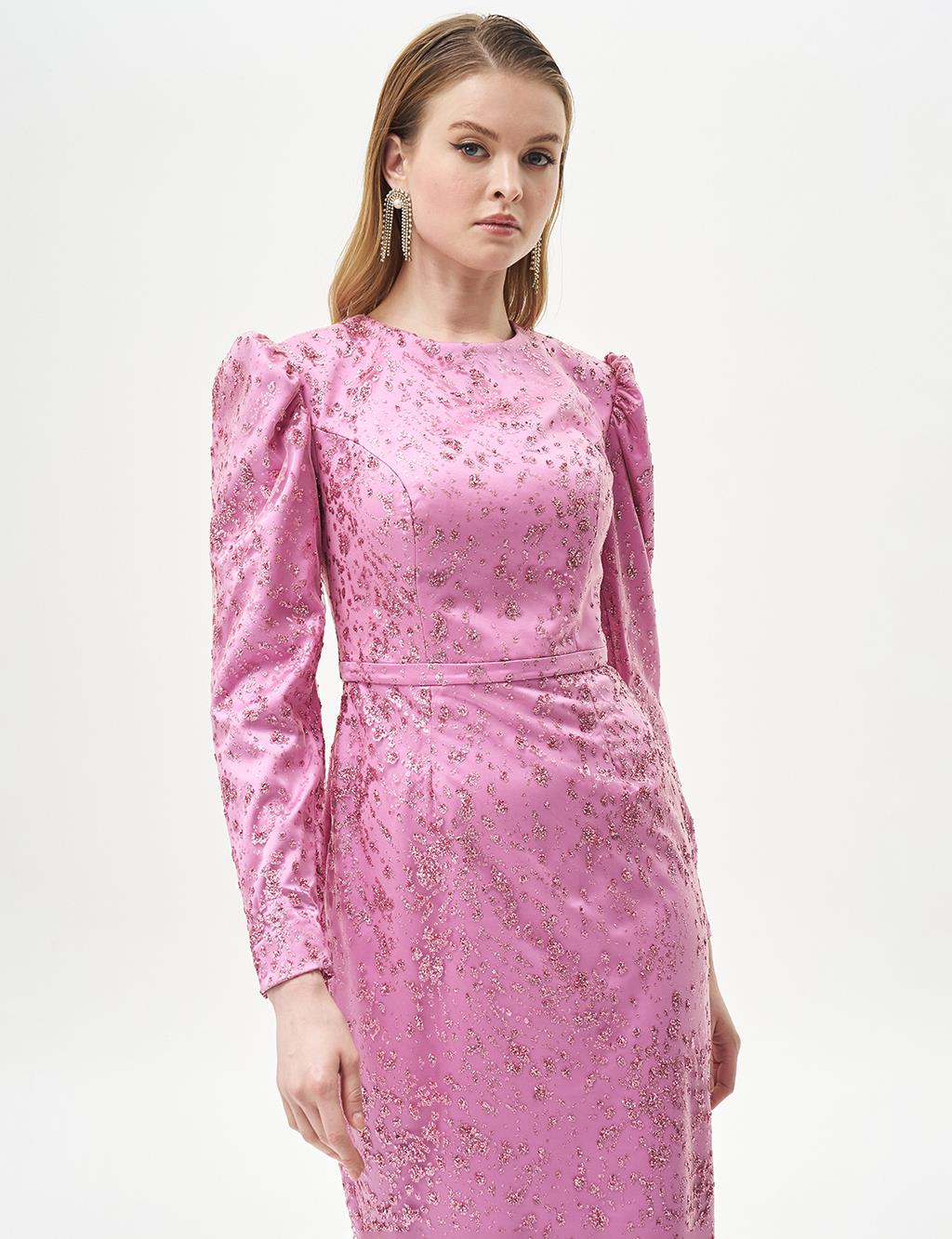 Stone Embroidered Fish Form Evening Dress, Dusty Rose