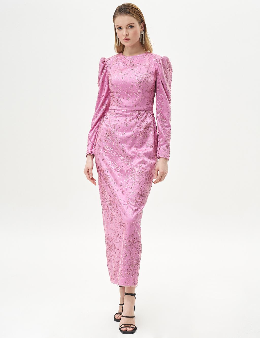 Stone Embroidered Fish Form Evening Dress, Dusty Rose