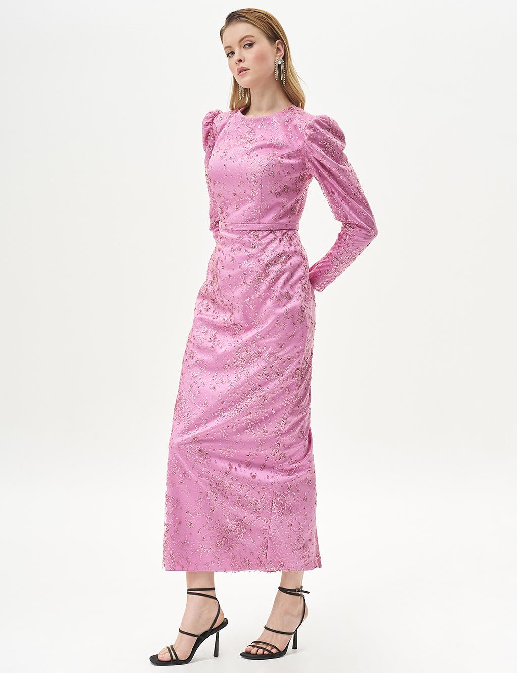 Stone Embroidered Fish Form Evening Dress, Dusty Rose