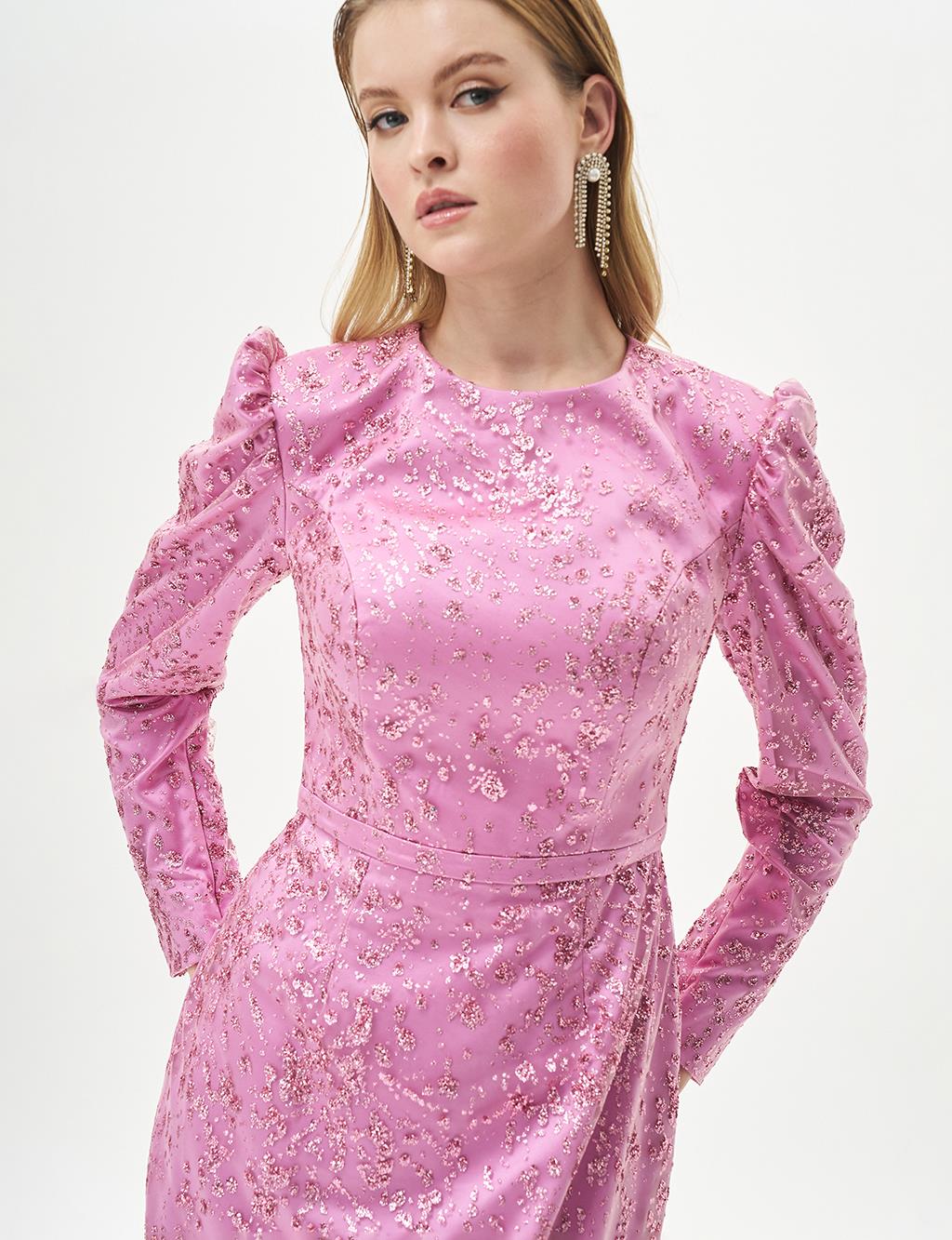 Stone Embroidered Fish Form Evening Dress, Dusty Rose