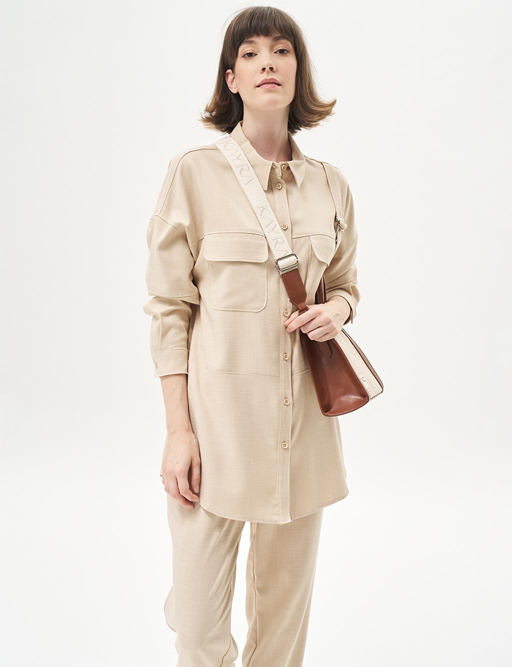 Accessory Detailed Double Suit Beige