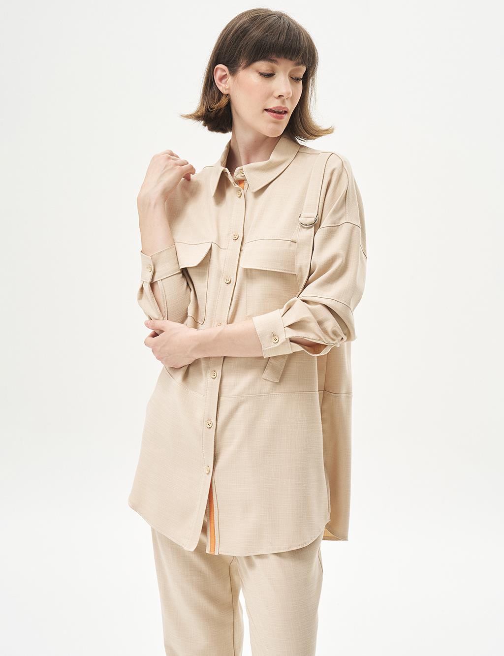 Accessory Detailed Double Suit Beige