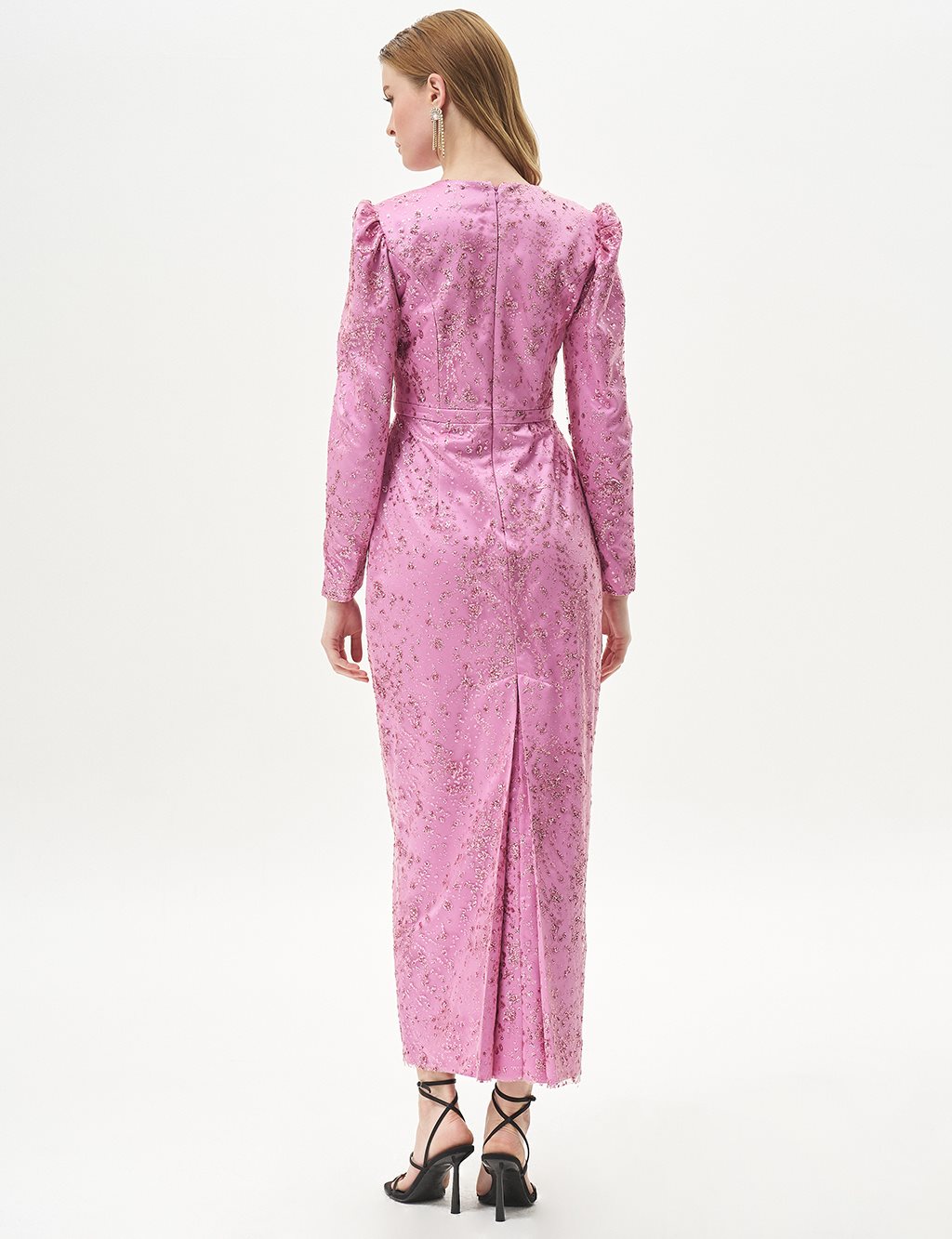 Stone Embroidered Fish Form Evening Dress, Dusty Rose