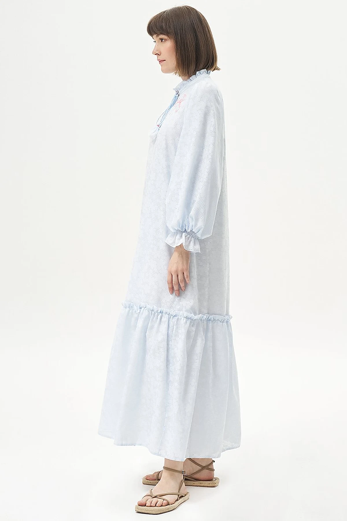 Ruffled Skirt Tassel Dress Blue