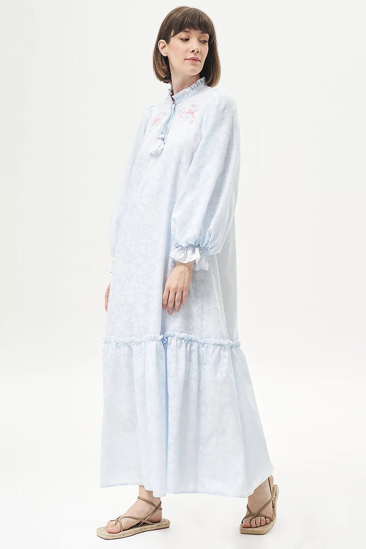 Ruffled Skirt Tassel Dress Blue