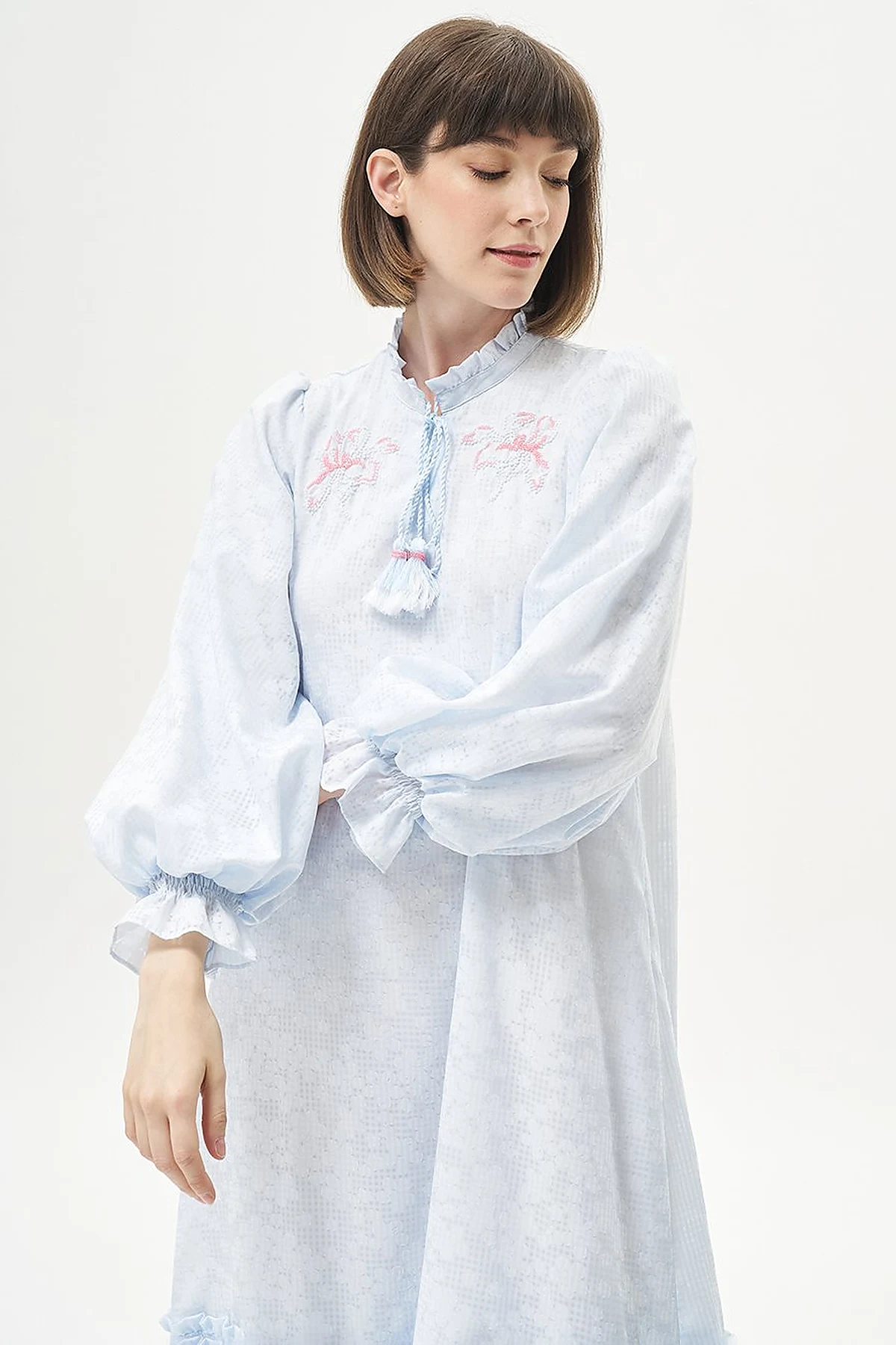 Ruffled Skirt Tassel Dress Blue