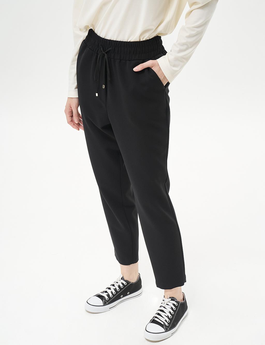 Elastic Waist Trousers Black