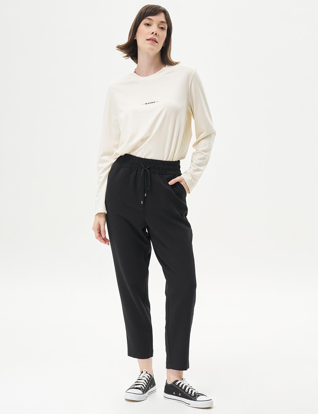 Elastic Waist Trousers Black