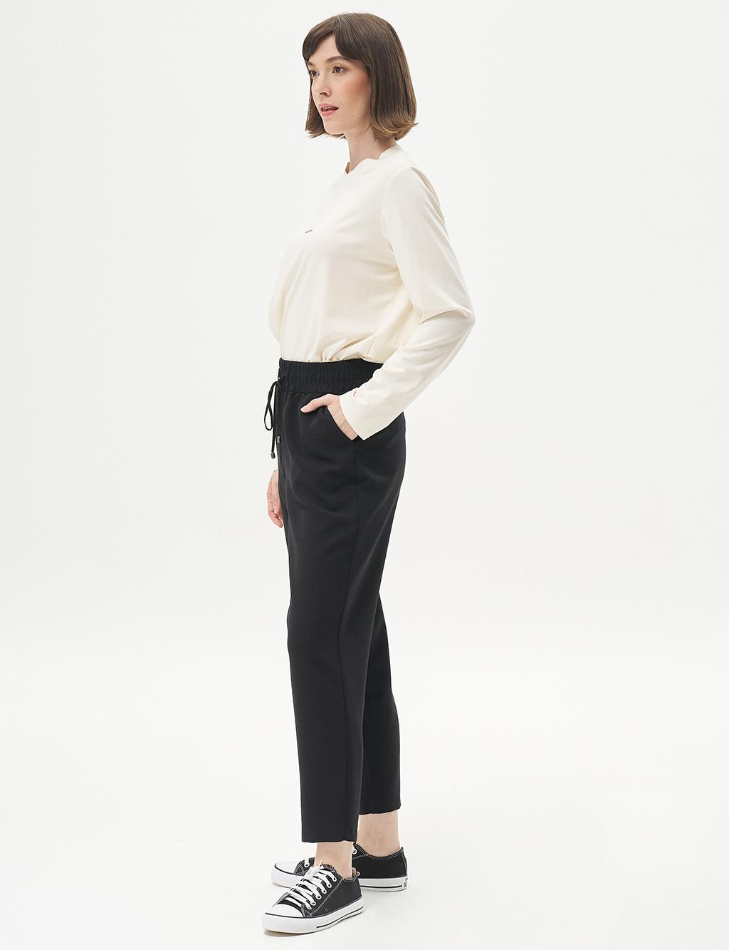 Elastic Waist Trousers Black