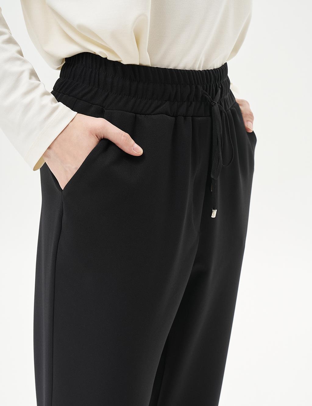 Elastic Waist Trousers Black