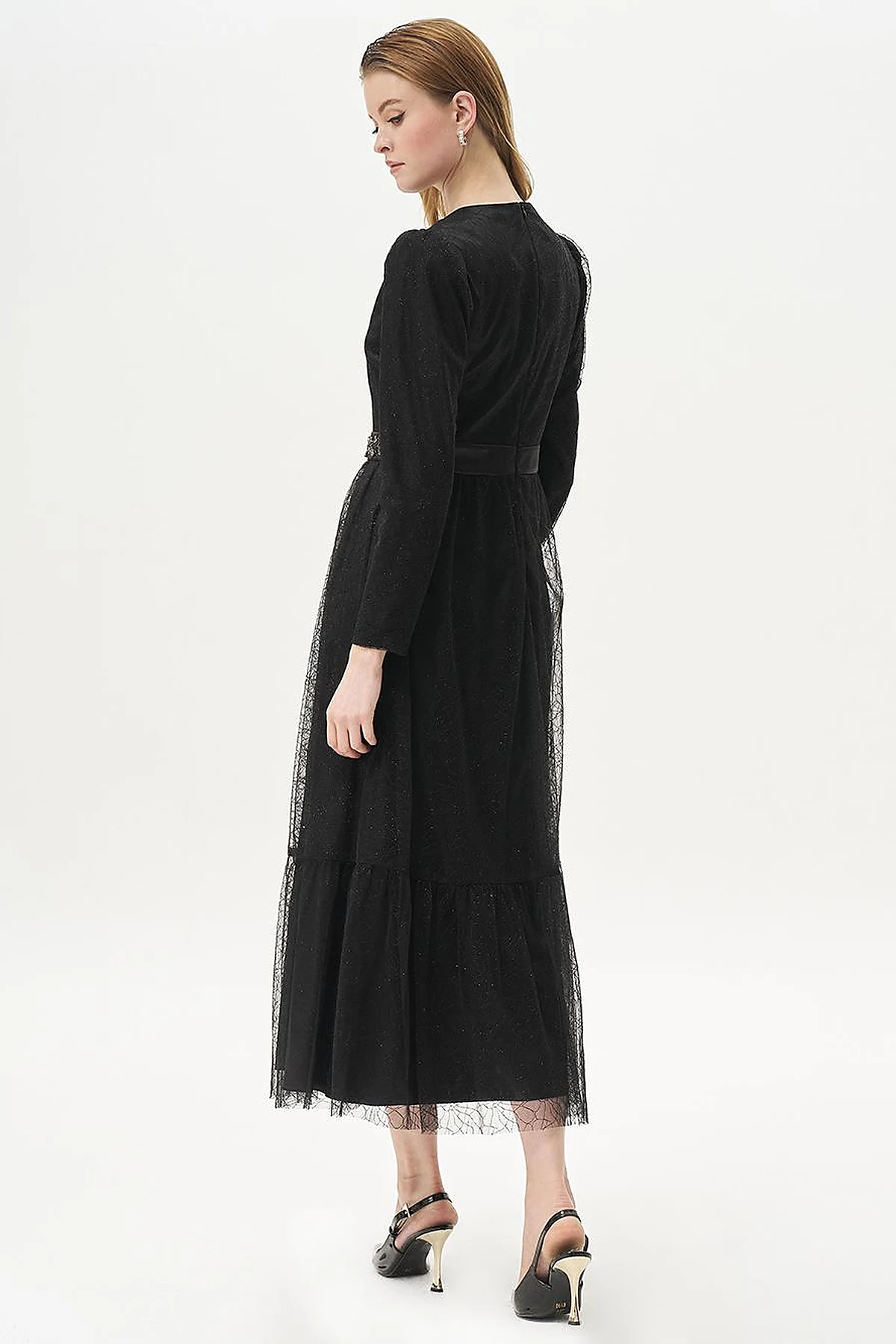 Ruffled Skirt Jacquard Dress Black