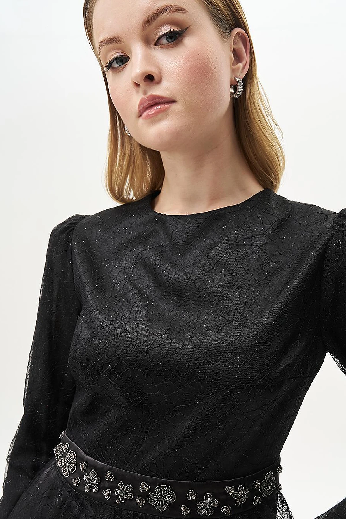 Ruffled Skirt Jacquard Dress Black