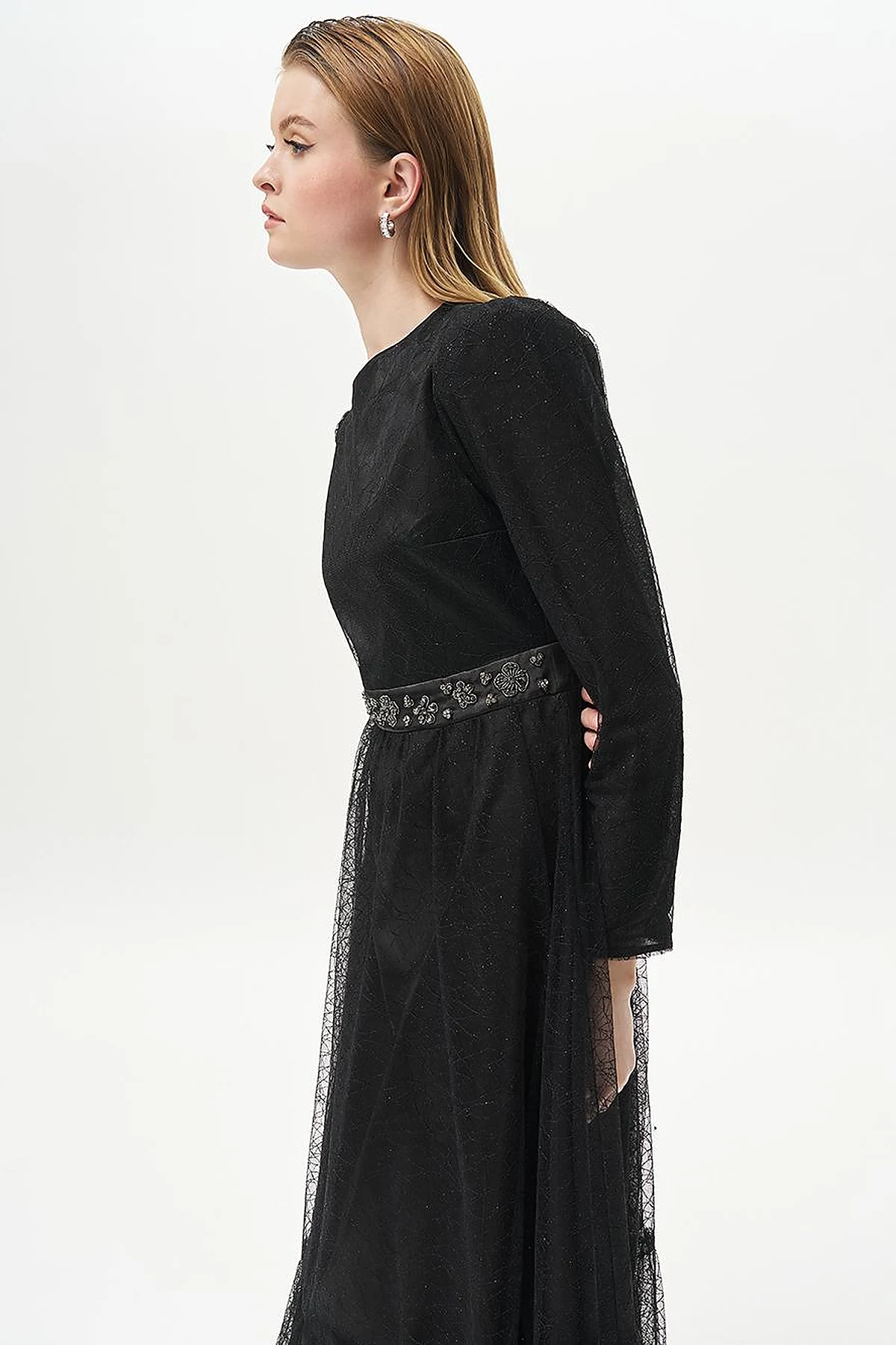 Ruffled Skirt Jacquard Dress Black
