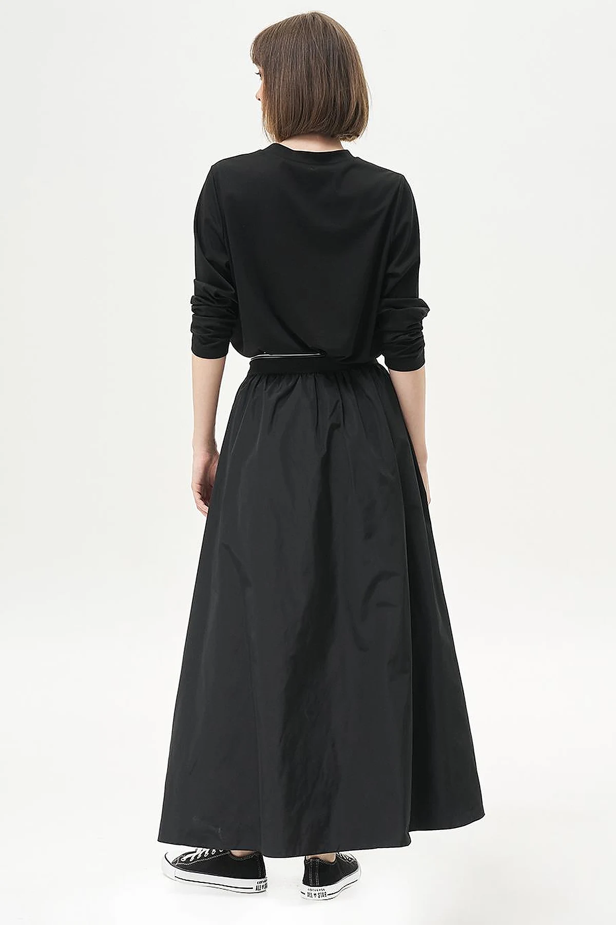 Elastic Waist Parachute Fabric Skirt Black