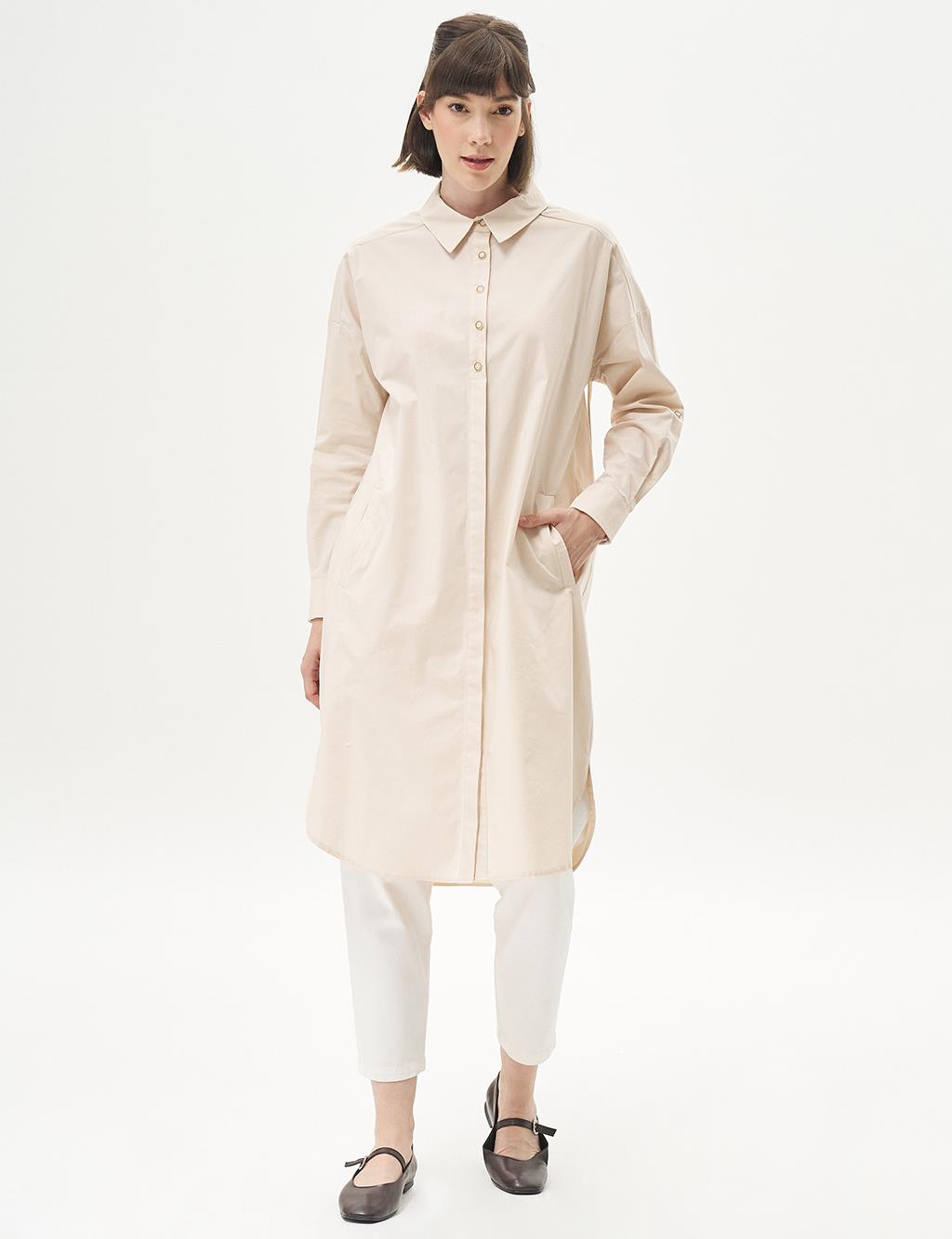 Lace-Up Poplin Tunic Cream