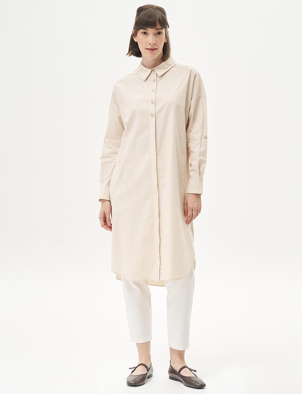 Lace-Up Poplin Tunic Cream