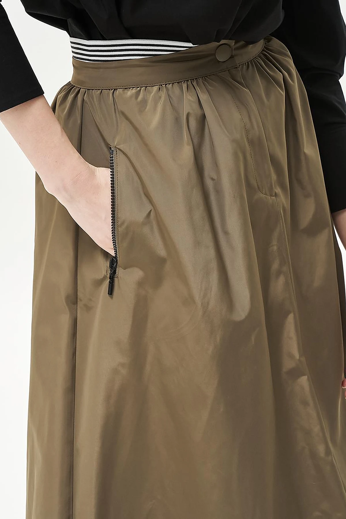 Elastic Waist Parachute Fabric Skirt Olive Green