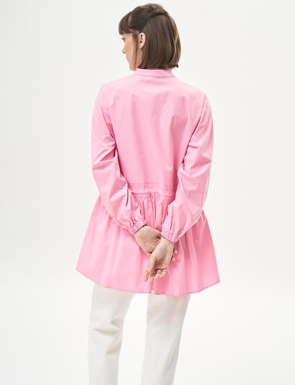 Tasseled Collar Poplin Tunic Candy Pink