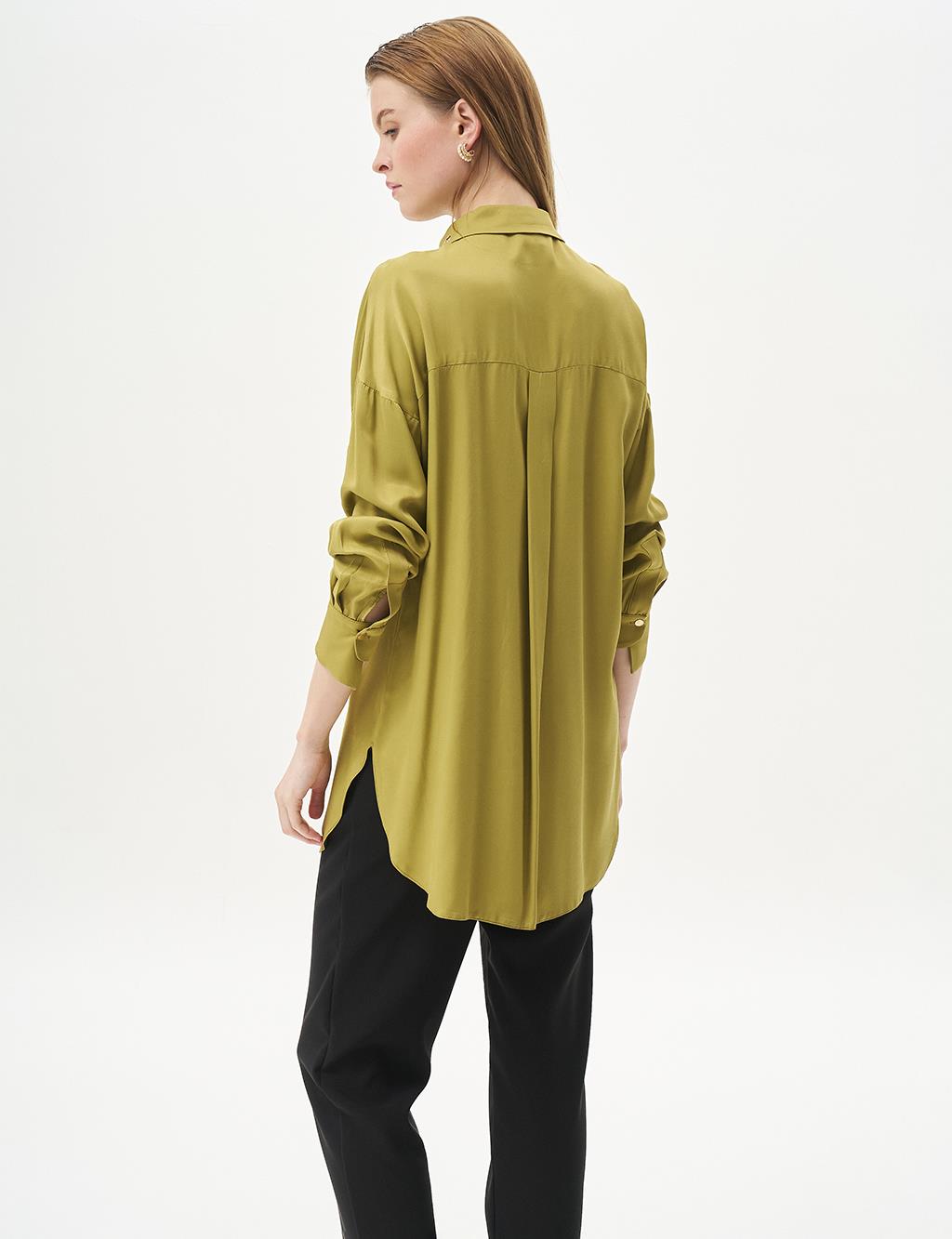 Shirt Collar Tunic with Bird Eye Detail on the Collar Khaki