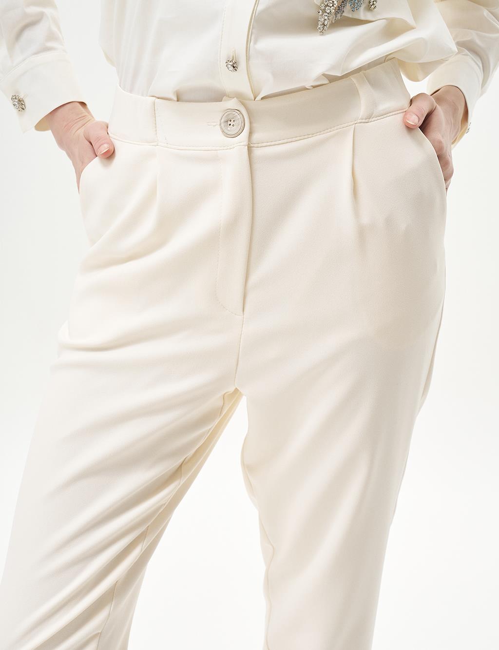 Double Leg Elastic Waist Trousers Ecru