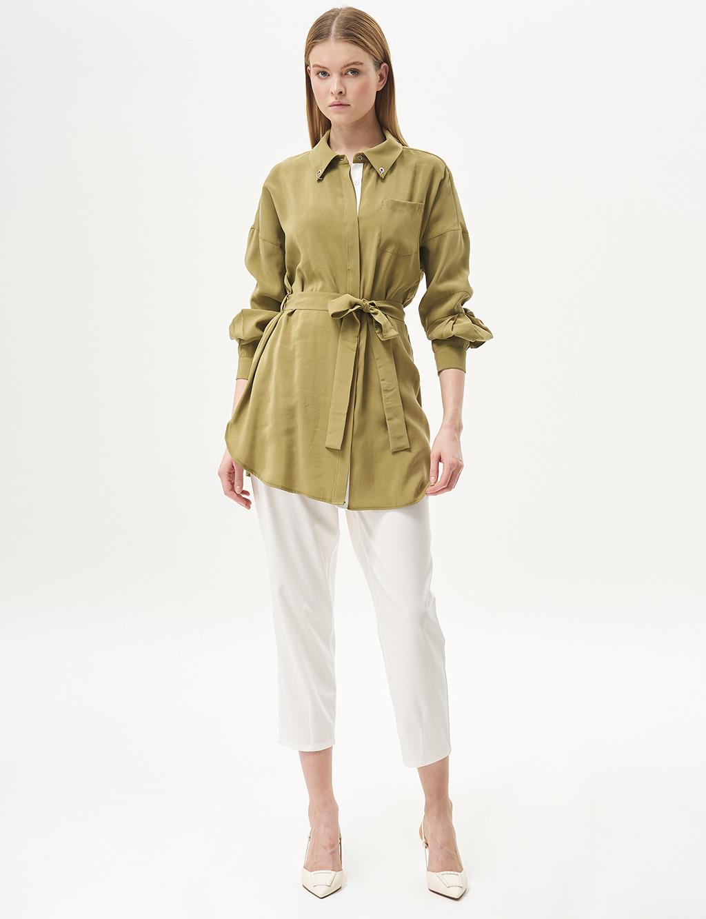 Bird's Eye Detail Rayon Tunic Khaki