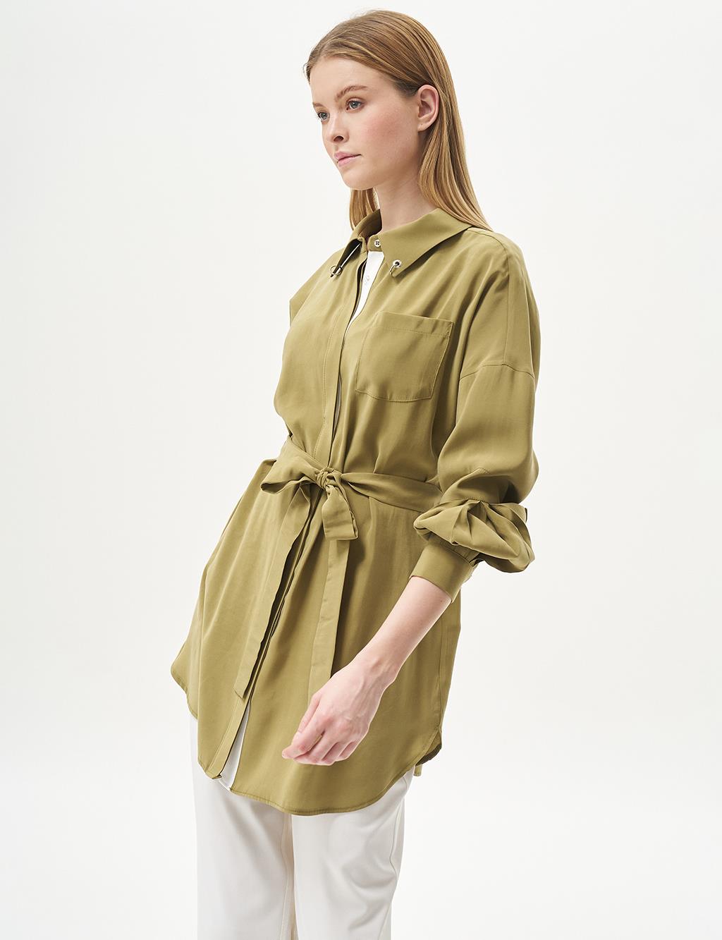 Bird's Eye Detail Rayon Tunic Khaki