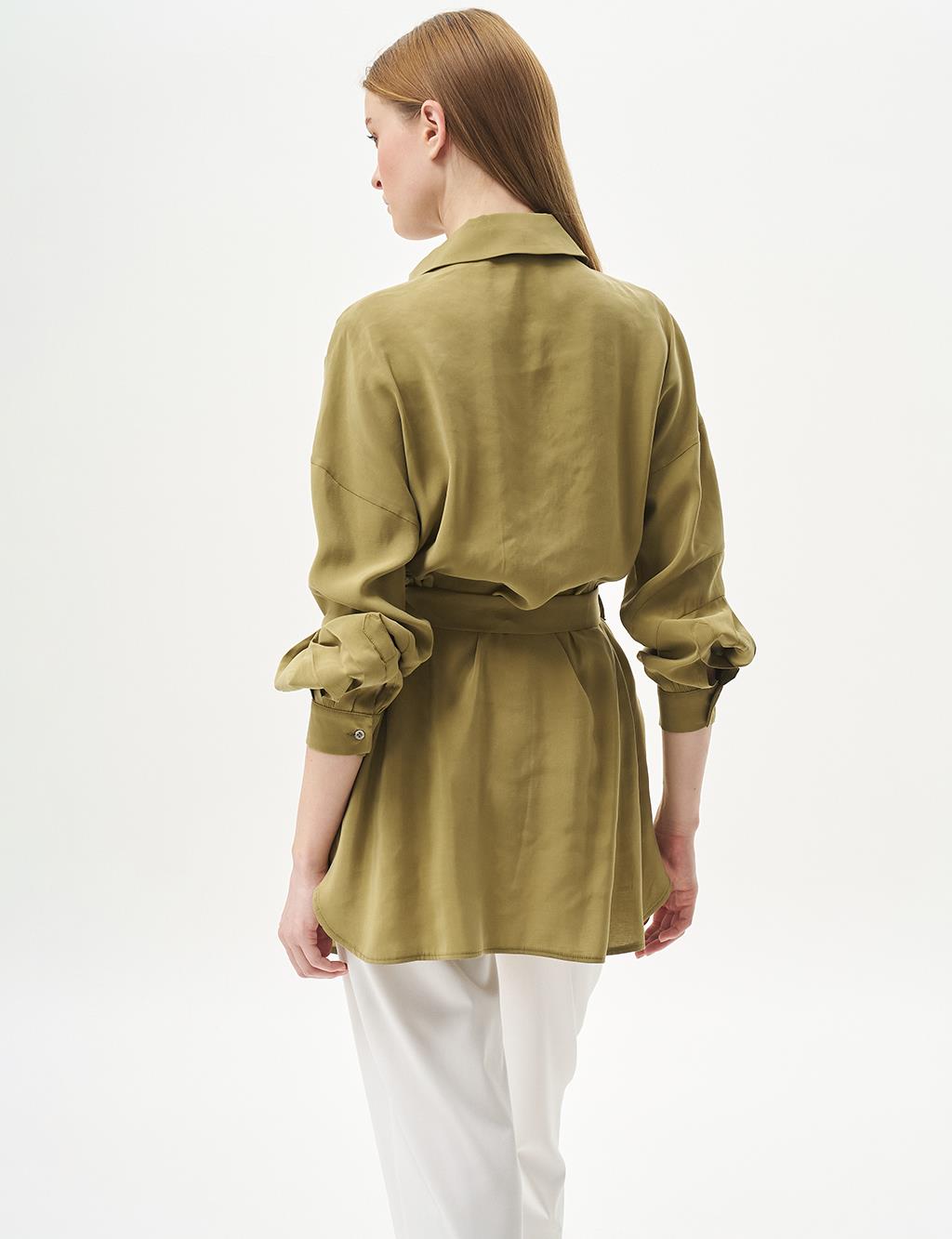 Bird's Eye Detail Rayon Tunic Khaki