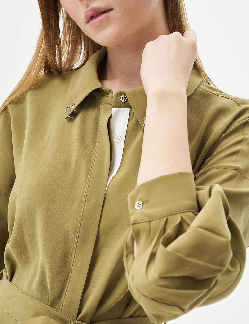 Bird's Eye Detail Rayon Tunic Khaki