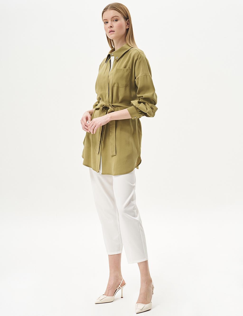 Bird's Eye Detail Rayon Tunic Khaki