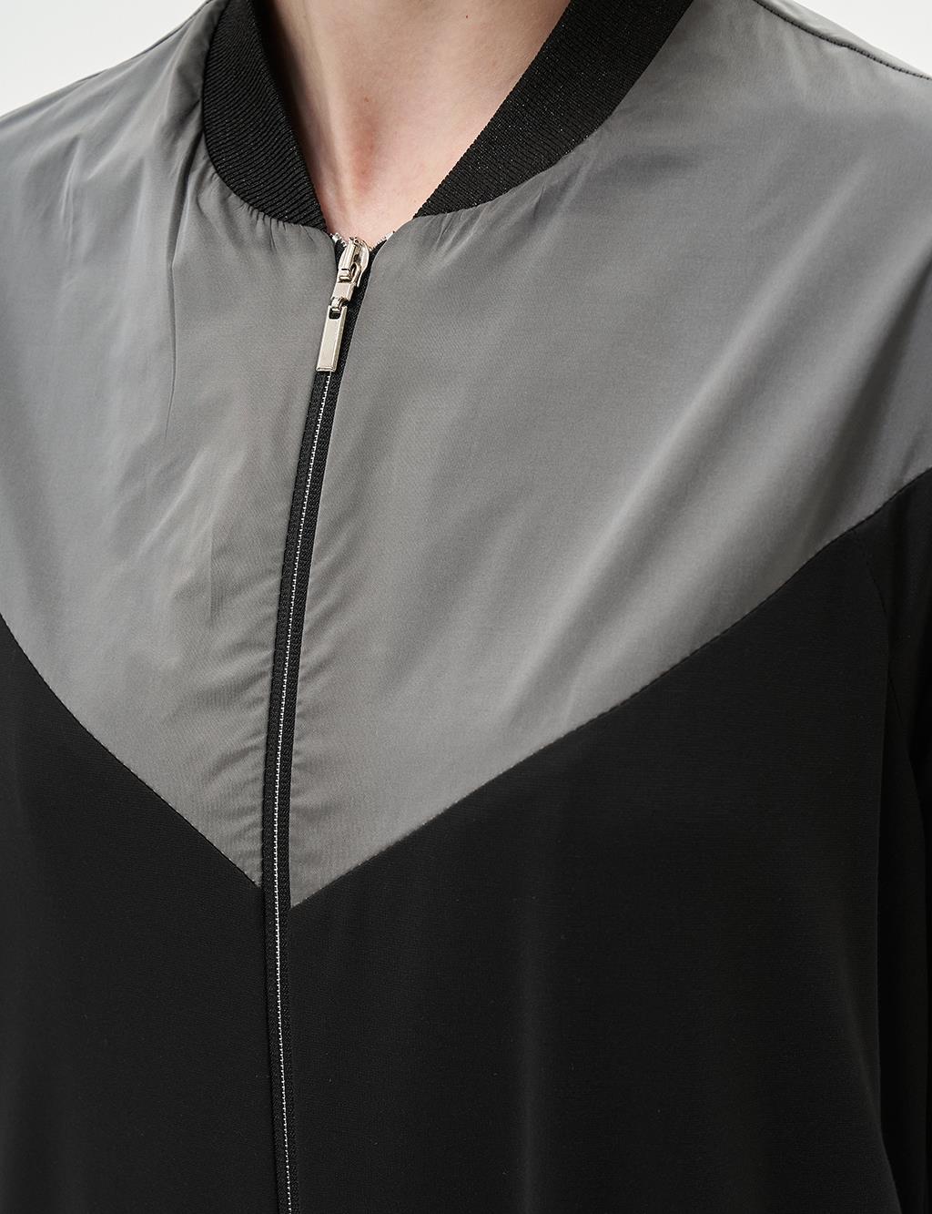 Fabric Mixed Zipper Sports Cap Black