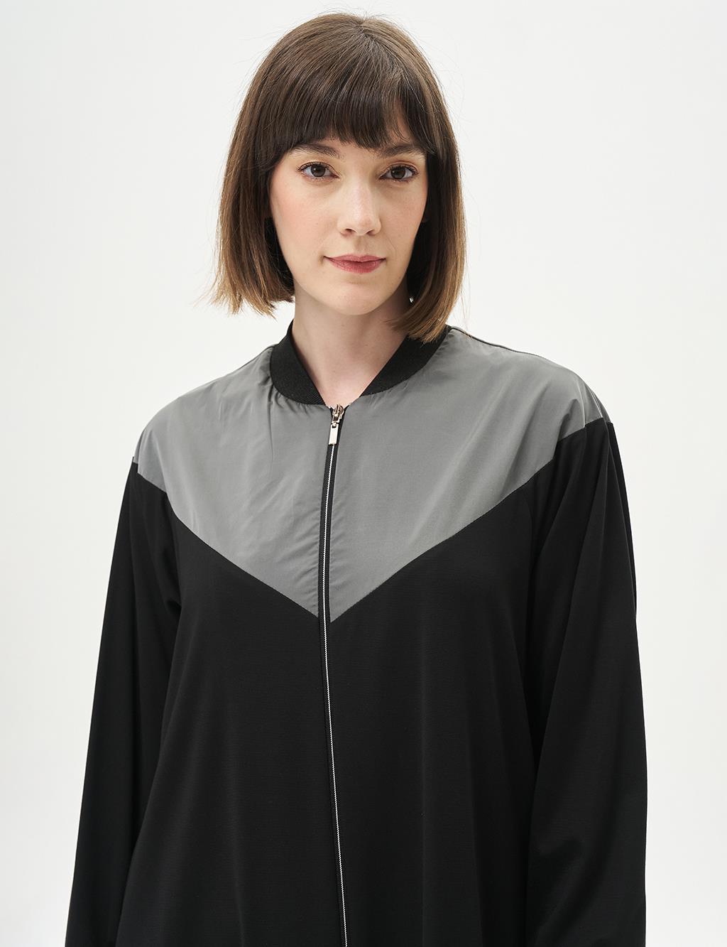 Fabric Mixed Zipper Sports Cap Black