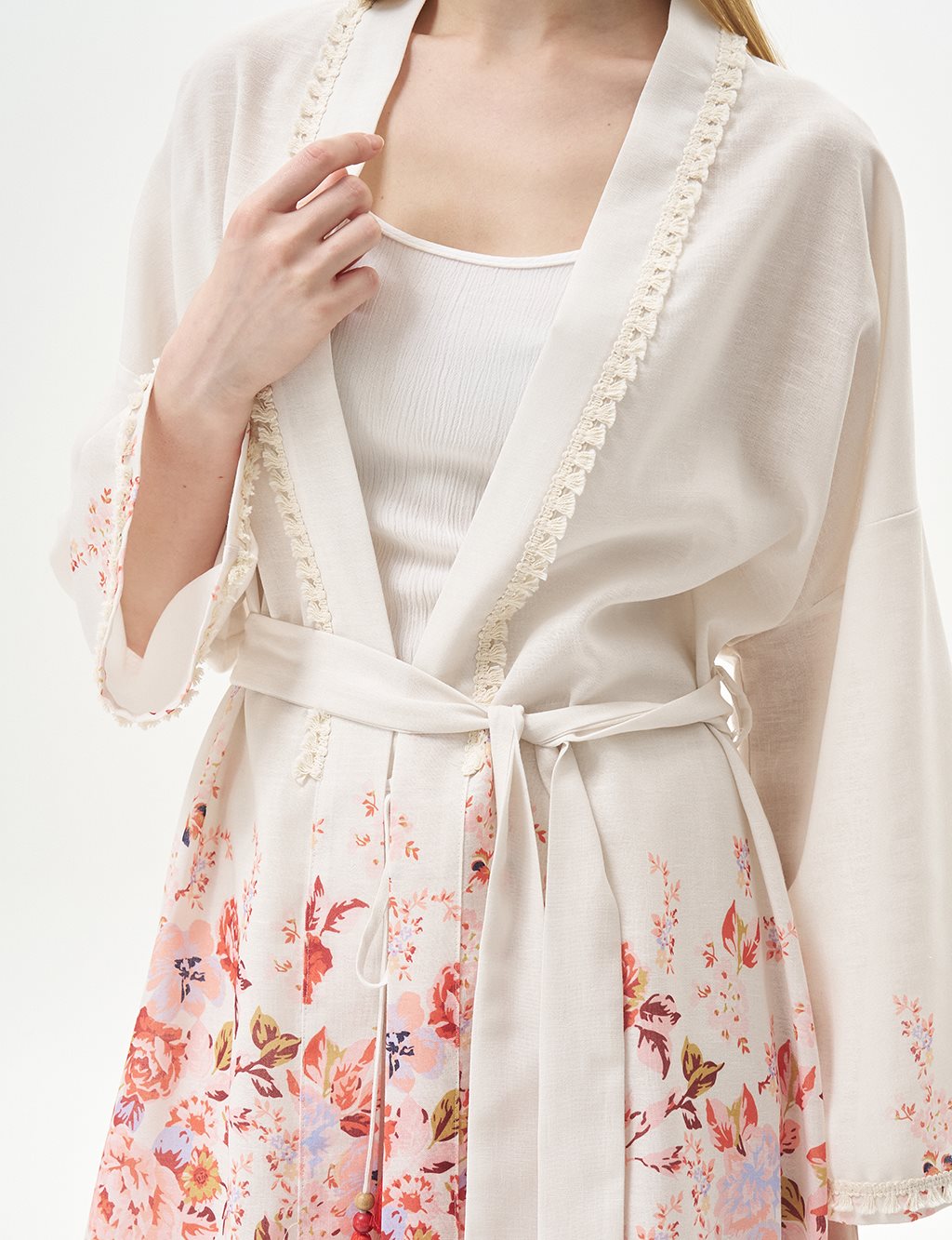 Floral Print Patterned Double Set Cream