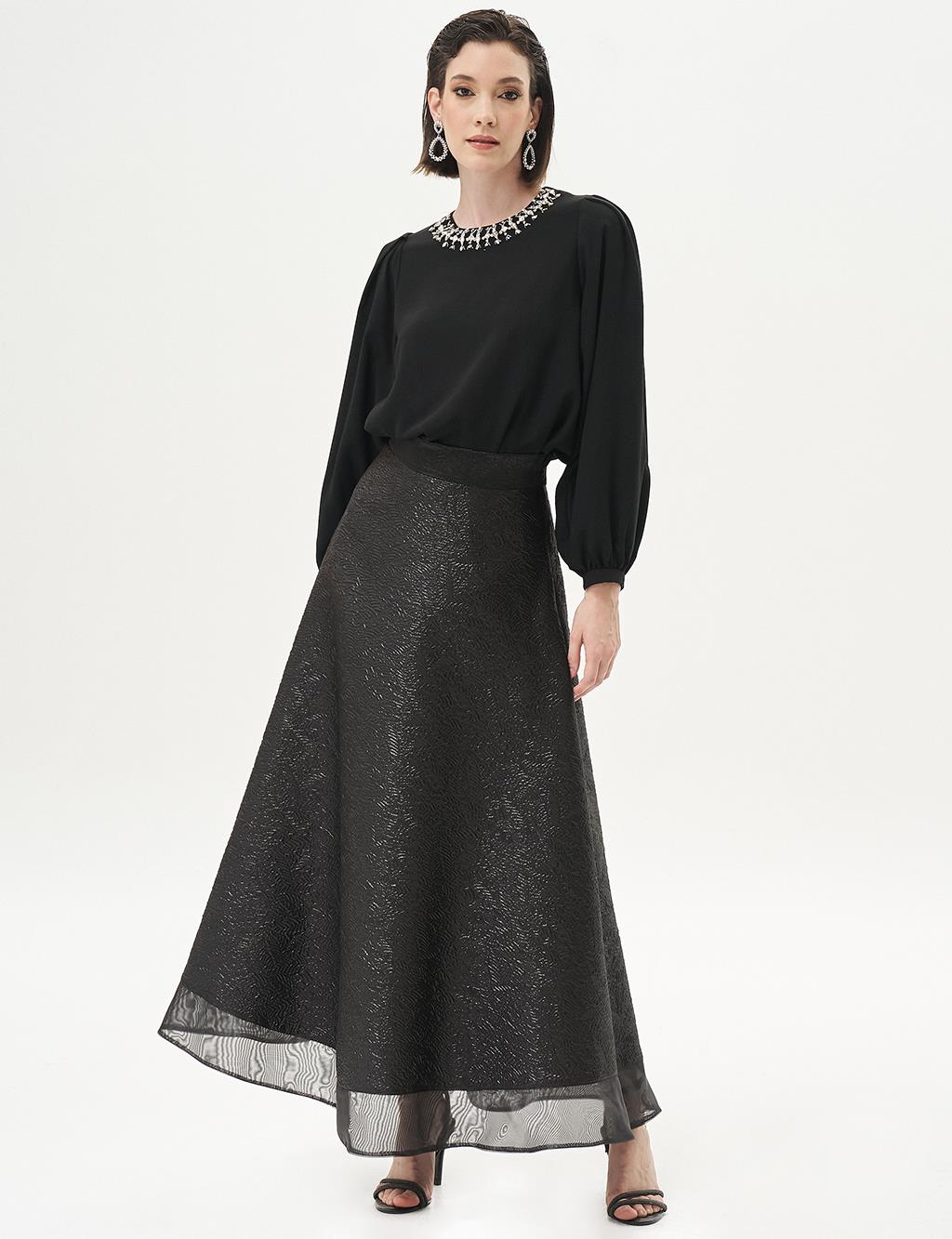 Jacquard Flared Skirt Black